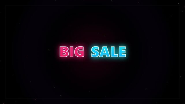 Big sale text with glowing red and blue neon effect letters