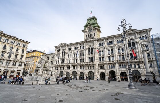 Town Hall on Piazza Unit&agrave; d'Italia Square with and magnificent palazzi, old town, Trieste, Friuli-Venezia Giulia region, Italy
