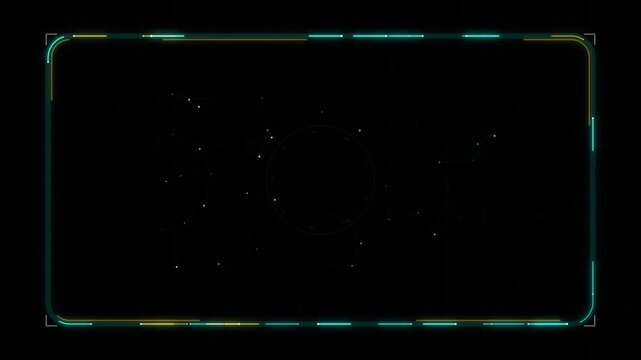 Futuristic digital interface frame with network node connection points and glowing lines
