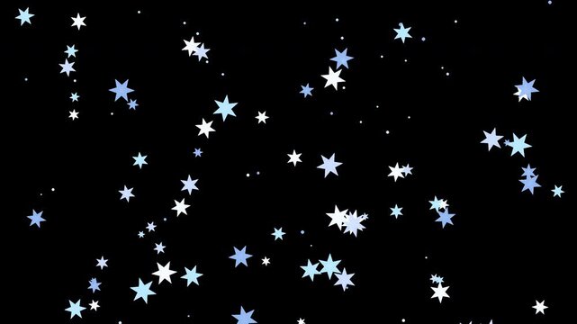 氷色と白色の六芒星が細かな粒とともに降る冬の全画面透過ループモーショングラフィックス映像