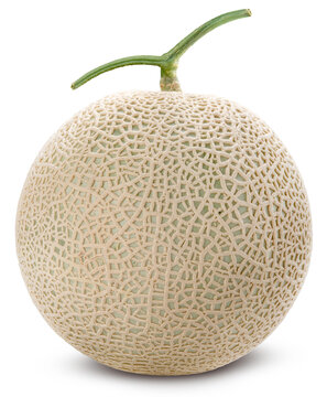 Orange Melon isolated on white background, Shizuoka Crown Melon or cantaloupe isolated on white background, With clipping path, for premium food packaging design.