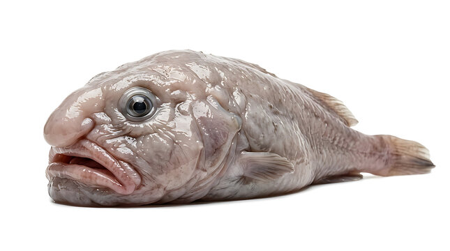 Whole fresh blobfish fillet displayed on clean white background for seafood industry reference