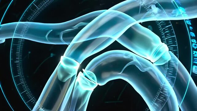 XR holographic arteries pulse with restricted blood flow, medical education, vascular disease visualization, circulation problem, cardiovascular risk, diagnosis training, and healthcare animation.