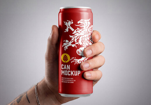 Slim Can in Hand Mockup