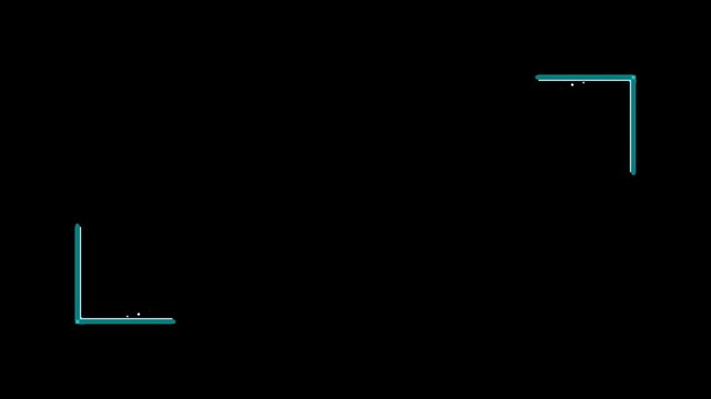 Minimalist teal corner frame elements on a solid black background.
