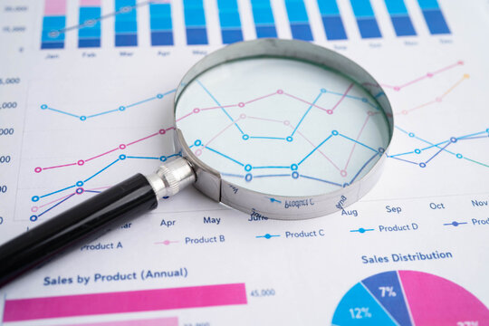 Magnifying glass on charts graphs paper. Financial development, Banking Account, Statistic, Investment Analytic research data economy.