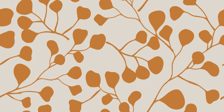 Organic Leaf Motif Orange and Beige Background