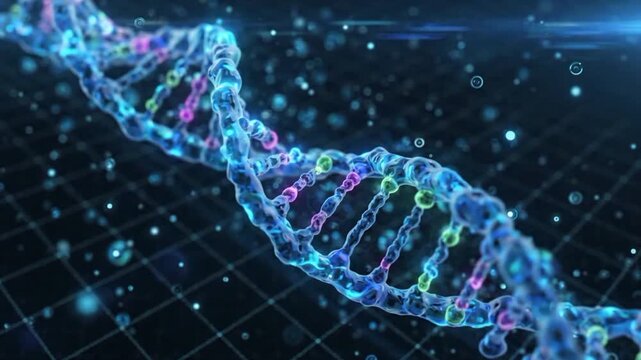 Dna genome rotating seamless animation showcasing bio genetics and molecular structure