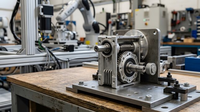 precision worm gearbox mechanism for controlled rotary motion, torque transmission and automated industrial machinery applications