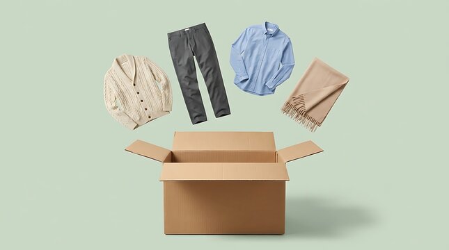Unboxing a curated selection of stylish clothing items from a cardboard box.