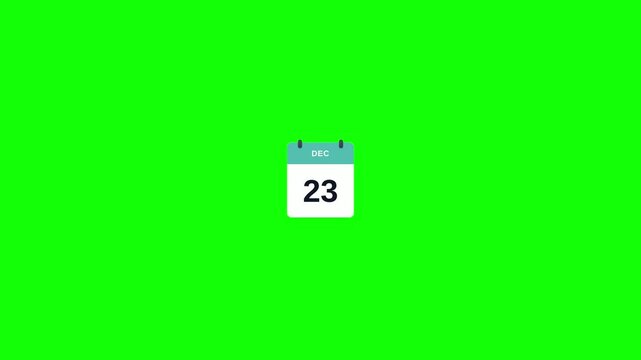 Versatile calendar icon displaying day twenty-three on a vibrant chroma key green background, ideal for customizable date tracking and motion graphic video overlays
