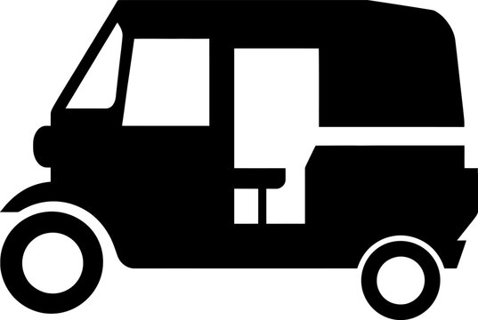 Simple black and white auto rickshaw vector icon isolated on white background, Vector, illustration