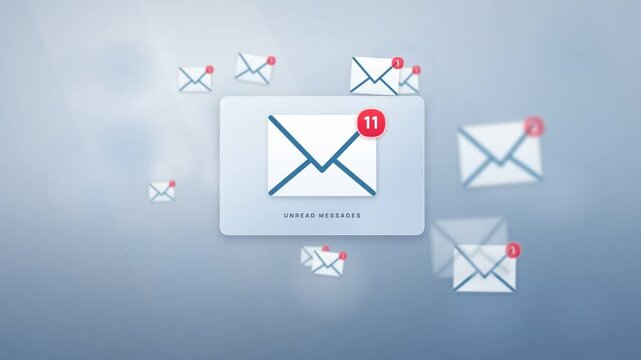 Unread message counter climbing to hundreds as envelope icons pile up in an overloaded inbox