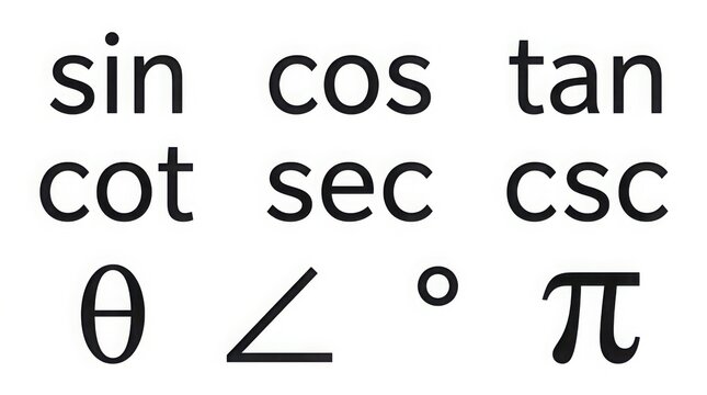 Close-up of mathematical trigonometric notation symbols on a white background