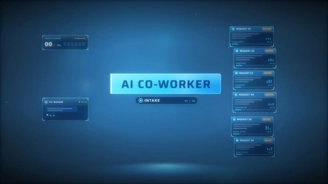 AI co-worker workflow automation interface moving tasks from intake and drafting to delivered