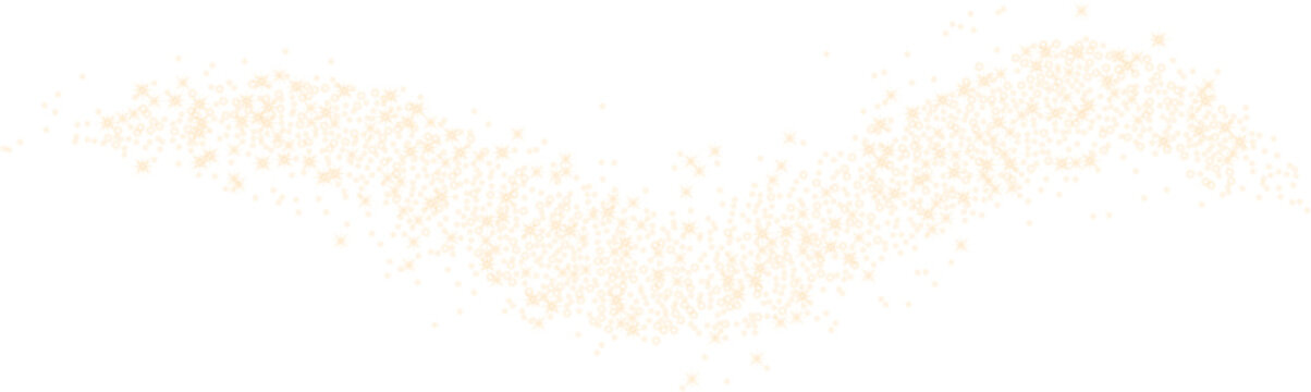 Wide golden glitter wave with glowing bokeh particles and sparkling stars isolated on transparent background, ideal for festive overlays and elegant designs