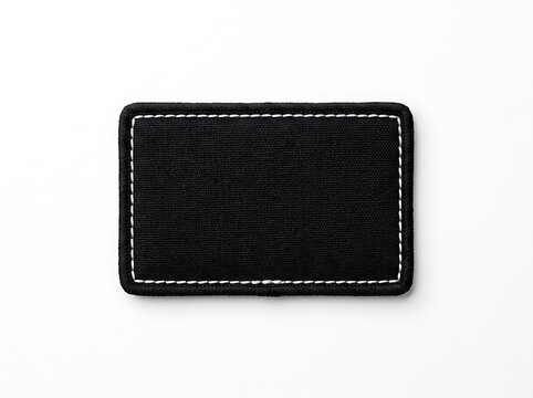 Blank black fabric patch with white stitching