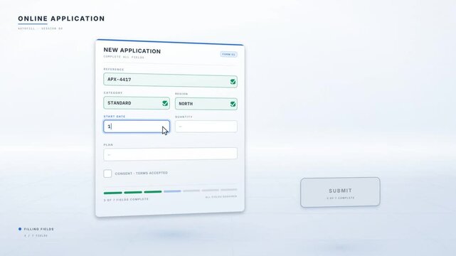 Online application form filling automatically with validation checks before a submitted confirmation