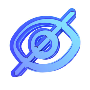3D blue glass eye hide invisible icon isolated on transparent background