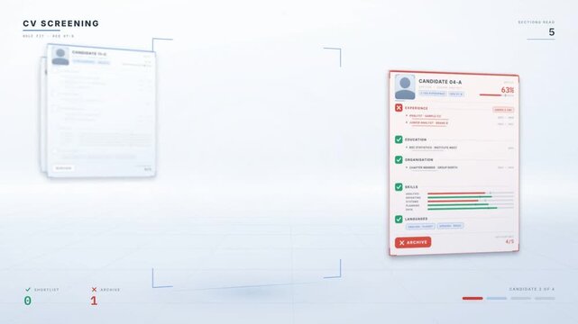 Resume screening interface scoring candidate CVs and sorting them into shortlist and archive