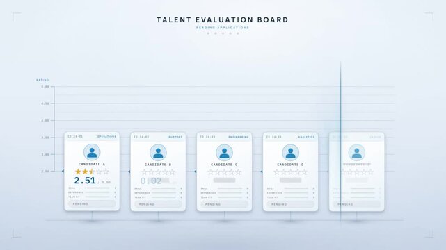Talent evaluation board comparing five candidate star ratings before the top scorer is selected