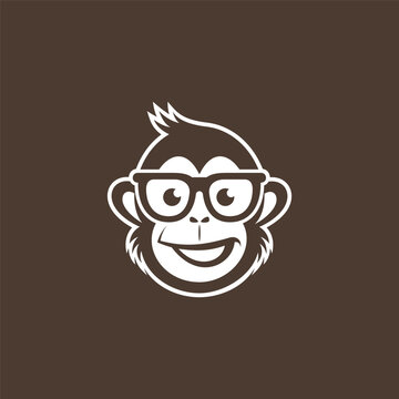 Vector illustration of a cute smart monkey wearing hipster glasses on a brown background