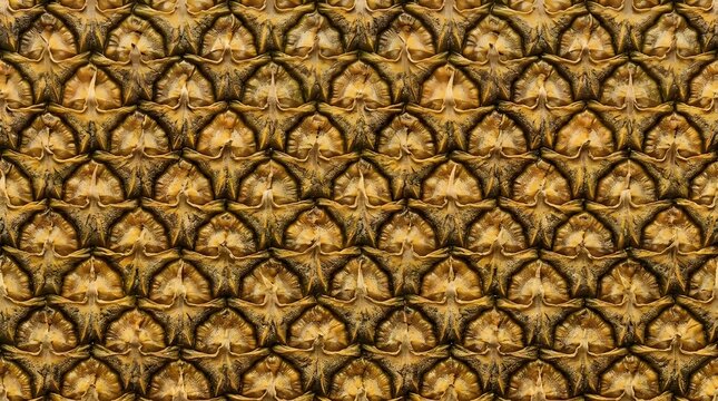 Natural pineapple skin texture background featuring a repetitive geometric pattern of golden brown scales for tropical fruit design and creative projects