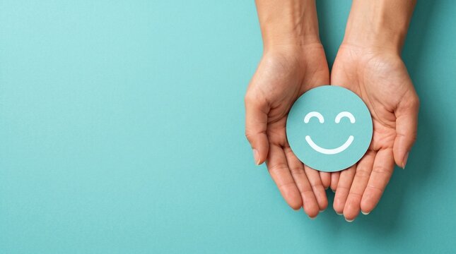 World smile day celebration with hands holding a happy smiley face