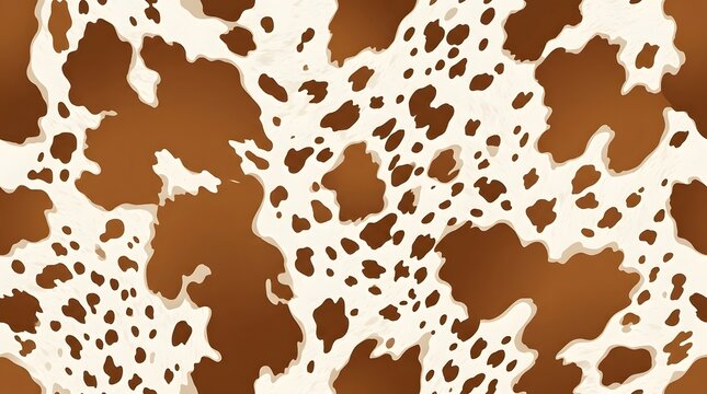 Seamless brown and white cow hide pattern featuring organic animal print textures for fashion textiles and rustic home decor backgrounds