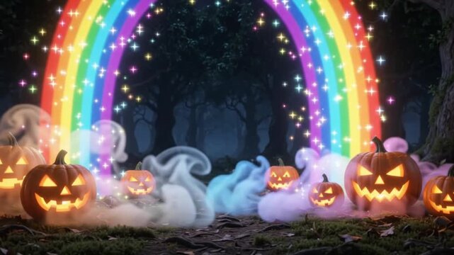 halloween scene with pumpkins and flowers