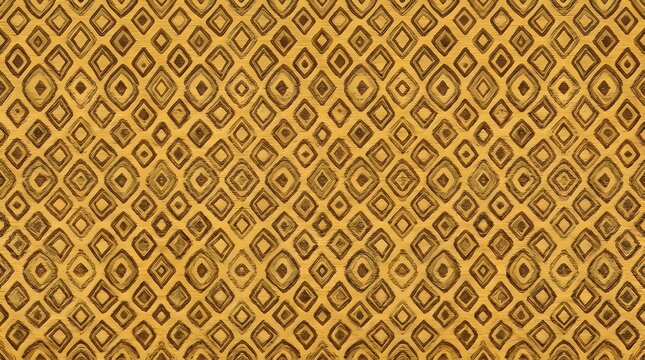 Abstract geometric pattern featuring repeating diamond shapes in golden yellow and dark brown tones for elegant textile design and background surface