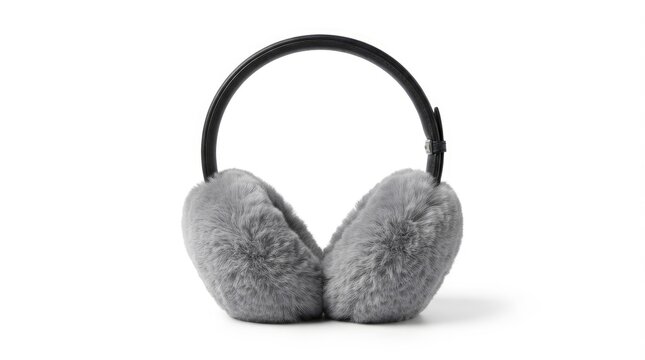 Gray Fur Earmuffs Mockup Isolated on White Background