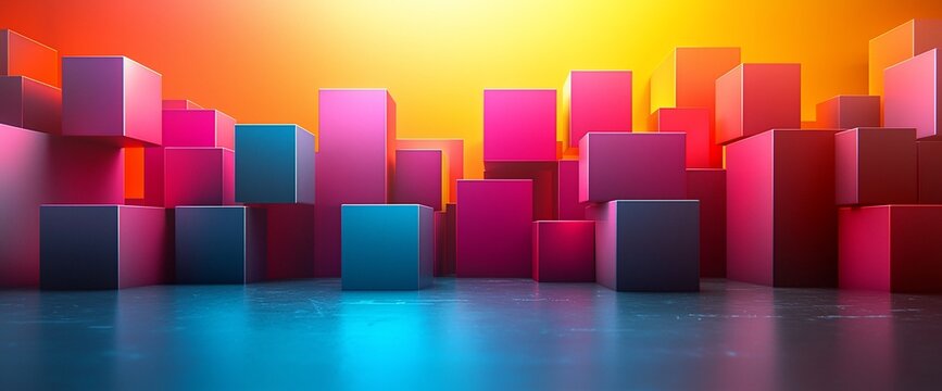 Abstract colorful cube city sunset background