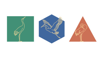 Obraz premium Gold line art of herons in geometric shapes