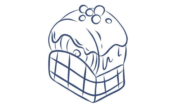 Glazed cake with sprinkles doodle element line art vector illustration isolated on background