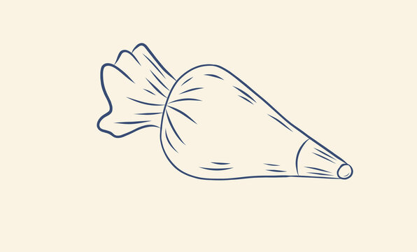 Pastry piping bag with cream doodle element line art vector illustration isolated on background