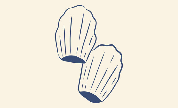 Pair of french madeleine cookies doodle element line art vector illustration isolated on background
