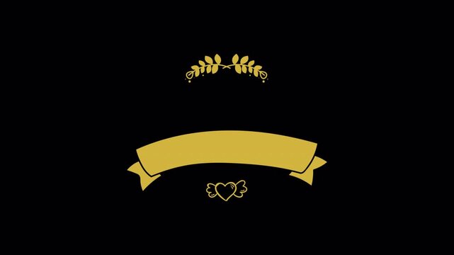 Golden Ribbon and Laurel Wreath Emblem Animation on Black Background.