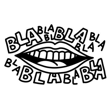 Blah blah talking lips, edgy black and white doodle art