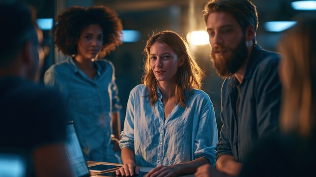 Startup Founders Brainstorming Innovative Artificial Intelligence Solutions While Developing Scalable Business Models in Creative Workspace Environment