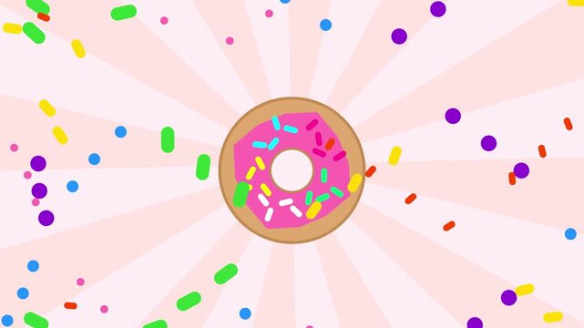 Happy Birthday Celebration with Animated Pink Glazed Donut and Colorful Confetti