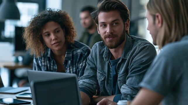 Startup Founders Brainstorming Innovative Artificial Intelligence Solutions While Developing Scalable Business Models in Creative Workspace Environment