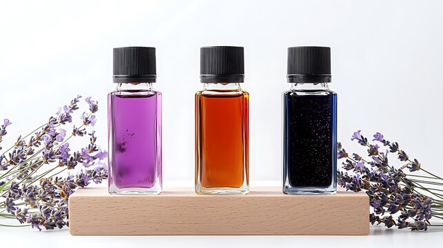 Essential oils in glass bottles