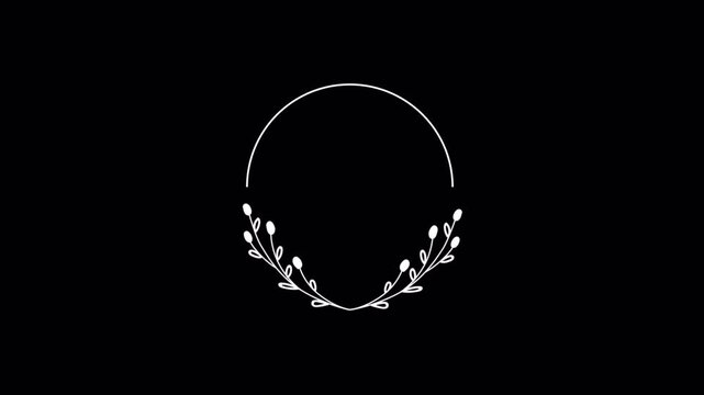 Minimalist Hand Drawn Floral Wreath Animation on Black Background.