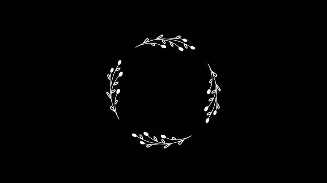 Minimalist hand drawn floral wreath frame animation.