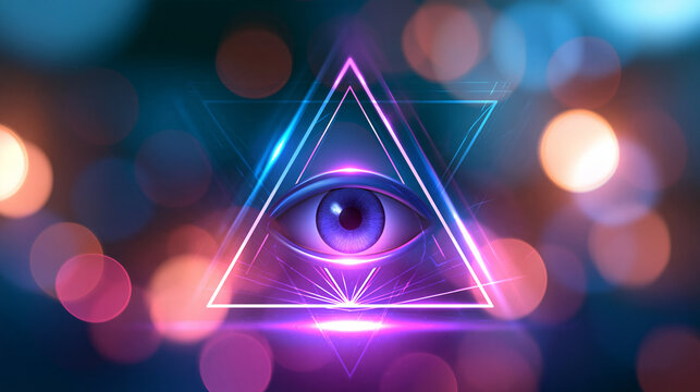 Mystical third eye awakening, geometric triangle spiritual enlightenment icon, esoteric design concept, with copy space