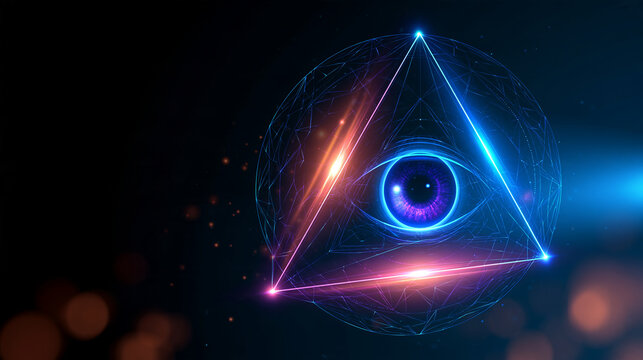 Mystical third eye awakening, geometric triangle spiritual enlightenment icon, esoteric design concept, with copy space
