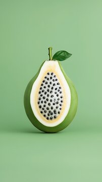 Half passion fruit on green background