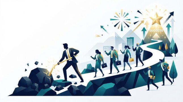 A leadership team is focused on managing and removing obstacles in a corporate setting to achieve success and develop strategy.