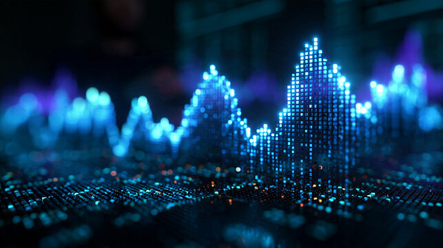 Futuristic Digital Data Waveform and Sound Equalizer Visualization